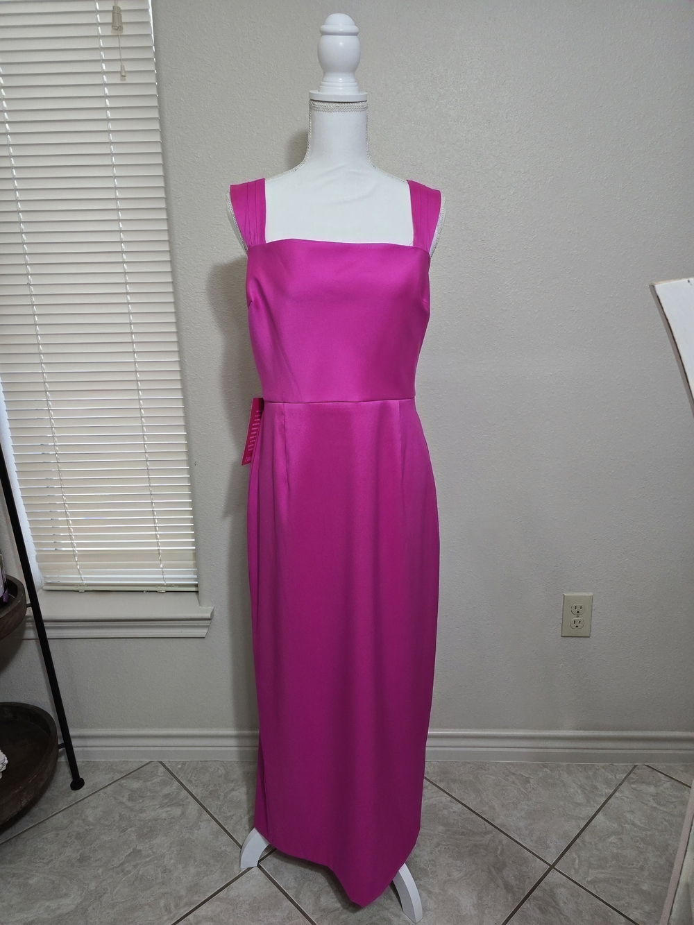 Satin Square-Neck Maxi Dress in Bright Pink